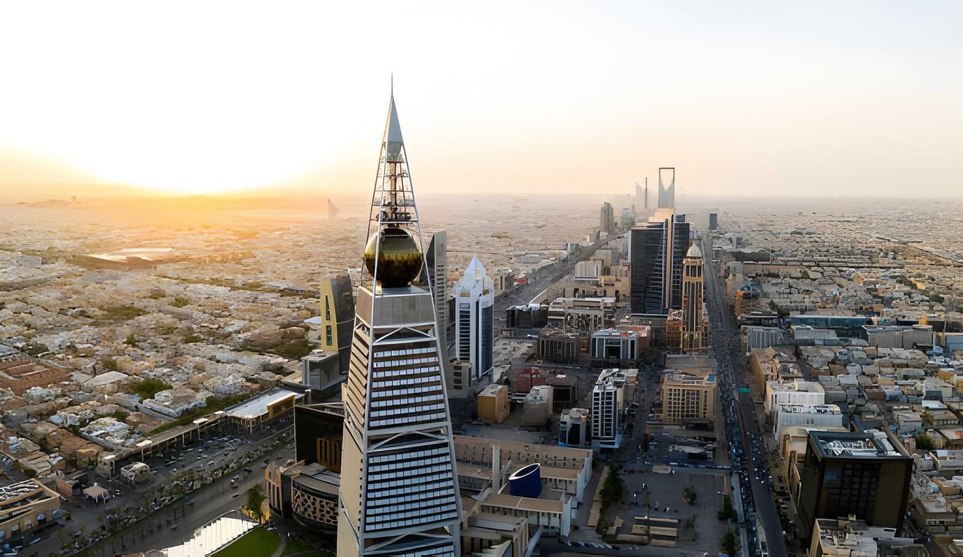 The Riyadh skyline, with the Kingdom Tower at its centre